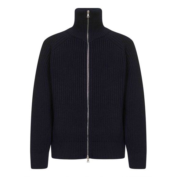 Dries Van Noten Men Black Wool Knit Zip-Up Cardigan